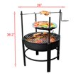 thumbnail image 5 of Syngar 26 Inch Fire Pit with 2 Grill, Round Metal Wood Burning Fire Pit with Turkey Roast Fork, Log Rack and Poker, Outdoor Bonfire Stove for BBQs, Camping, Party, Heating, 5 of 6