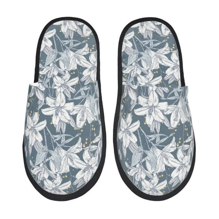 

House Slippers for Women Men - Lilies Flowers Retro Warm Non-slip Mens Womens Slippers Cozy Slip-on House Shoes Bedroom Outdoor Indoor Slippers for Men