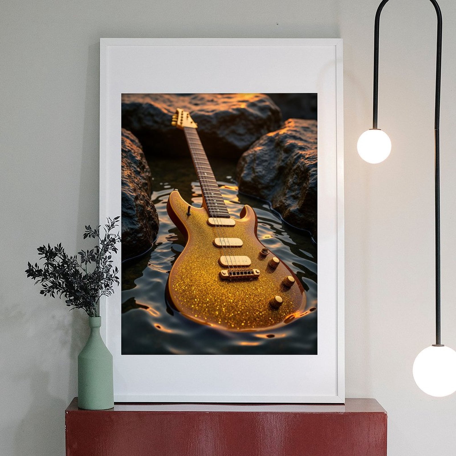 Diamond Art Kit for Adults, Guitar Sparkling Water Rocks Diamond Painting for Adults Beginners, DIY Diamond Art Painting Kits, 5D Diamond Painting Crafts for Home Decor 12x16 Frameless