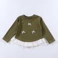 thumbnail image 6 of ITSAME Girls Long Sleeve T-Shirt Bow Lace Ruffle Hem Crew Neck Knit Ribbed Shirt Kids Fashion Casual Tops Army Green Size 6, 6 of 10