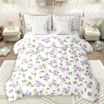 Manfei Purple Rose Floral Twin Bedding Sets 7-Piece, Western French Style Bedding Comforter Set, Teens Kids Girls Sheet Sets, Ultra Soft Bedroom Decor