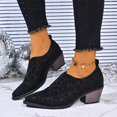 thumbnail image 2 of EKVAHL Women's Slip‑On Low Heel Booties, Classic Faux Suede Pointed Toe Walking Pumps, Stable Stacked Heel Ankle Boots Black, 2 of 5