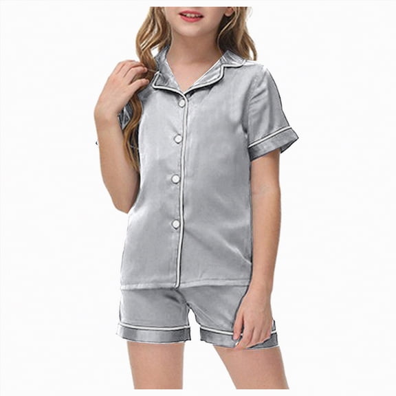 Kogui Summer Girl Pajamas Girls Clothes Trendy Tie Dye Pajamas 2-Piece Shirt & Shorts PJ Set Size 12-13 (Light Gray,12-13 Years)