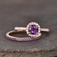 thumbnail image 2 of HeartsAndYou 1.6ct Natural Amethyst Halo Bridal Set Engagement Ring 100% 14k SOLID Rose Gold, 2 of 9