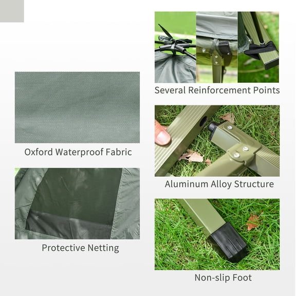 Outsunny Multifunctional Folding Camping Cots for Adults, Elevated Tent with Sleeping Bag, Thick Air Mattress Pad, Portable Single Sleeping Cot Camping Bed,