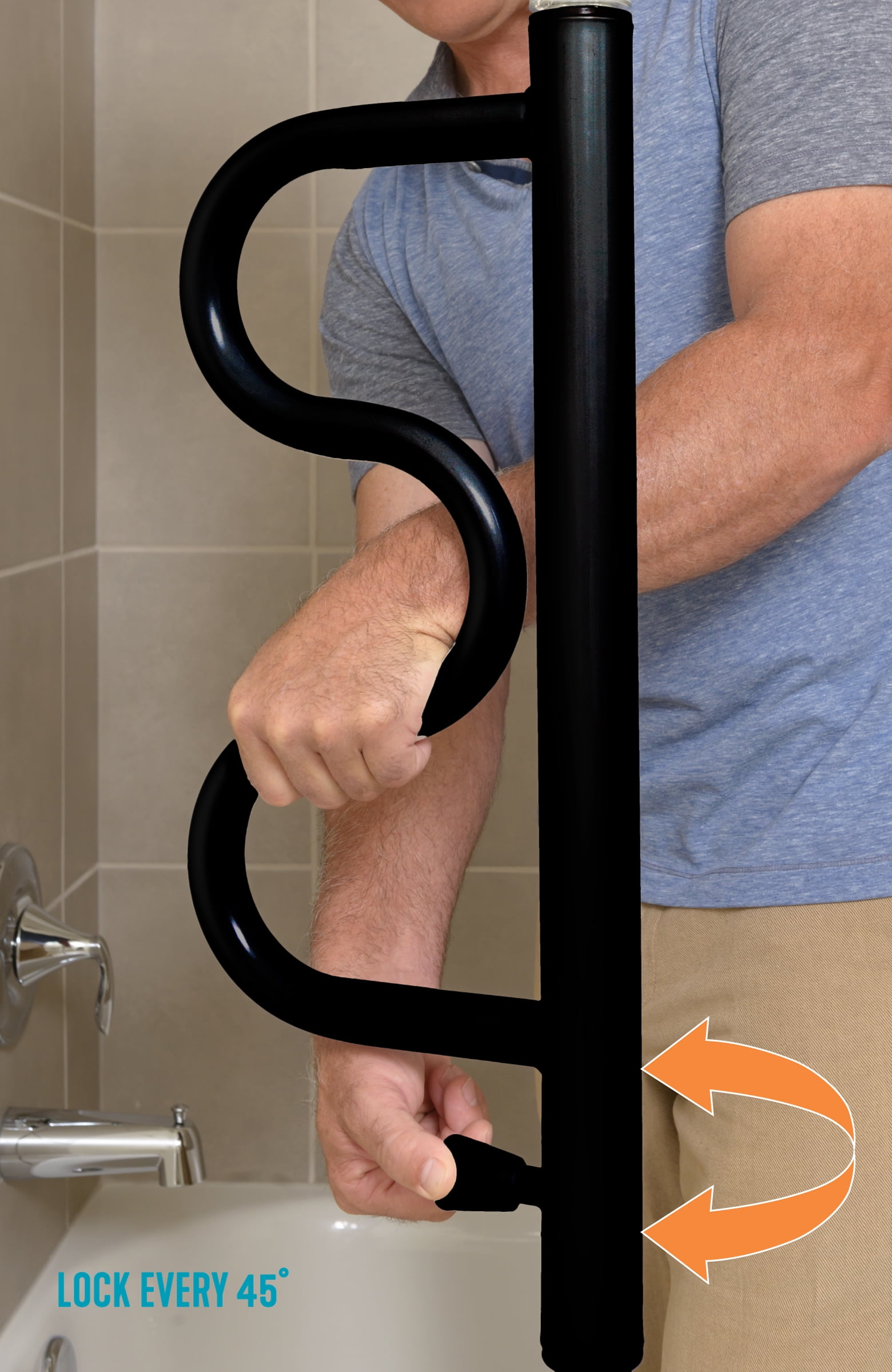 Bathtub Security Pole & Curve Grab Bar - Senior Bath Safety
