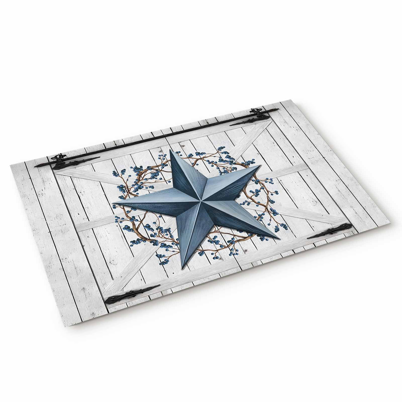 Doormat Blue Barn Star Berry Doormats Entrance Door Rug Rustic Farmhouse Door Wall Floor Mat Welcome Front Door Mat for Indoor Outdoor Kitchen Home Decor 18x30 Inch