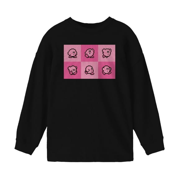 Kirby Character Panels Boy's Black Long Sleeve Shirt-XS