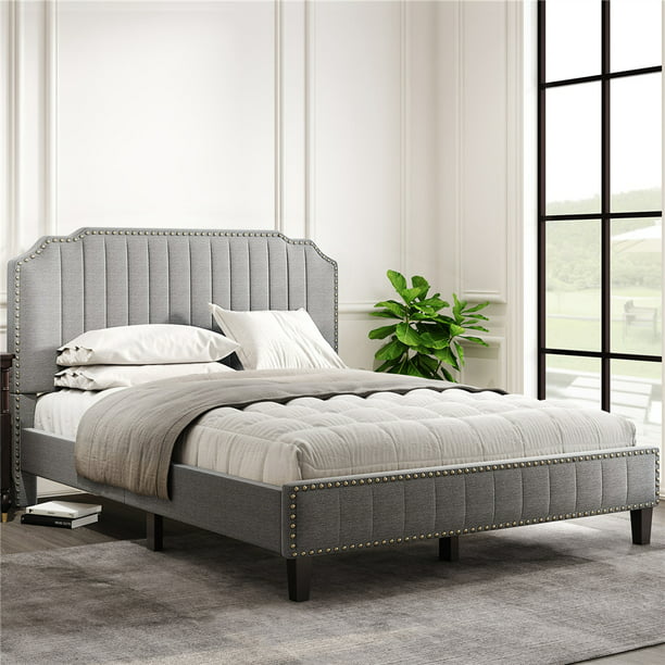 Headboard Grey Heavy Duty Bed Frame, Queen Bed Frame With Headboard No Box Spring Required