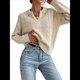 thumbnail image 3 of Suéteres de Punto para Mujer, Suéteres de Larga con Cuello en V, Camisetas Informales, Conjuntos de Moda de Otoño. Albaricoque M, 3 of 9