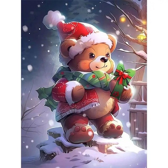 CHENISTORY-pintura por número de oso de Navidad, dibujo sobre lienzo, regalo de arte pintado a mano, imagen artesanal por número, Kits de animales, decoración del hogar