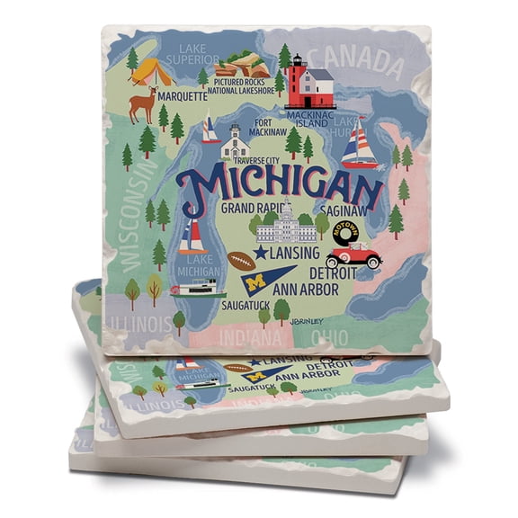 Thirstystone Michigan Attractions Tumbled Tile Coaster 4-Pack