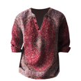 thumbnail image 2 of Bohemian Retro Floral Shirts for Men, Split V Neck Three Quarter Sleeve Printed Tops, Soft Loose Fabric for Travel Camping and Street Style Outfits Red XXL, 2 of 5