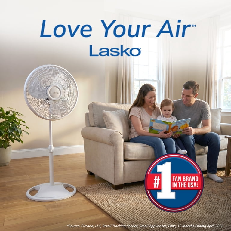 Lasko 16" Oscillating Pedestal Fan, 3-Speed, Adjustable Height photo 7