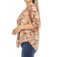 thumbnail image 2 of Women's Elegant Floral Print Tunic Casual Round Neck Roll Tab Sleeve Blouse Top, 2 of 6
