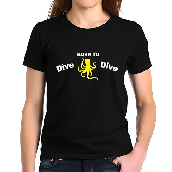 BORN TO DIVE Cotton Short Sleeve T-Shirt with Bold Octopus Graphic - Perfect for Divers and Ocean Lovers