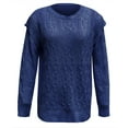 thumbnail image 6 of Baqcunre Women's Sweaters Women Casual Sweater Crewneck Ruffle Shoulder Long Sleeve Cable Knit Solid Loose Ribbed Hem Pullover Jumper Top Crewneck Sweatshirts Fall Outfits Women Trendy Navy 3XL, 6 of 6