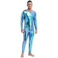 thumbnail image 4 of inlzdz Mens Shiny Metallic Long Sleeve Unitard Gymnastics Leotard Dancewear Blue XXL, 4 of 6