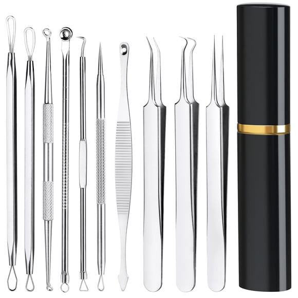 Kit de herramientas para quitar espinillas, 10 piezas, extractor profesional de comedones para eliminar fácilmente espinillas, puntos negros, eliminación de granos, kit de eliminación de acné facial y