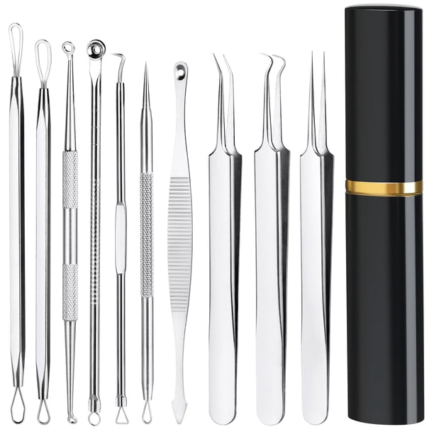 Kit de herramientas para quitar espinillas, 10 piezas, extractor profesional de comedones para eliminar fácilmente espinillas, puntos negros, eliminación de granos, kit de eliminación de acné facial y