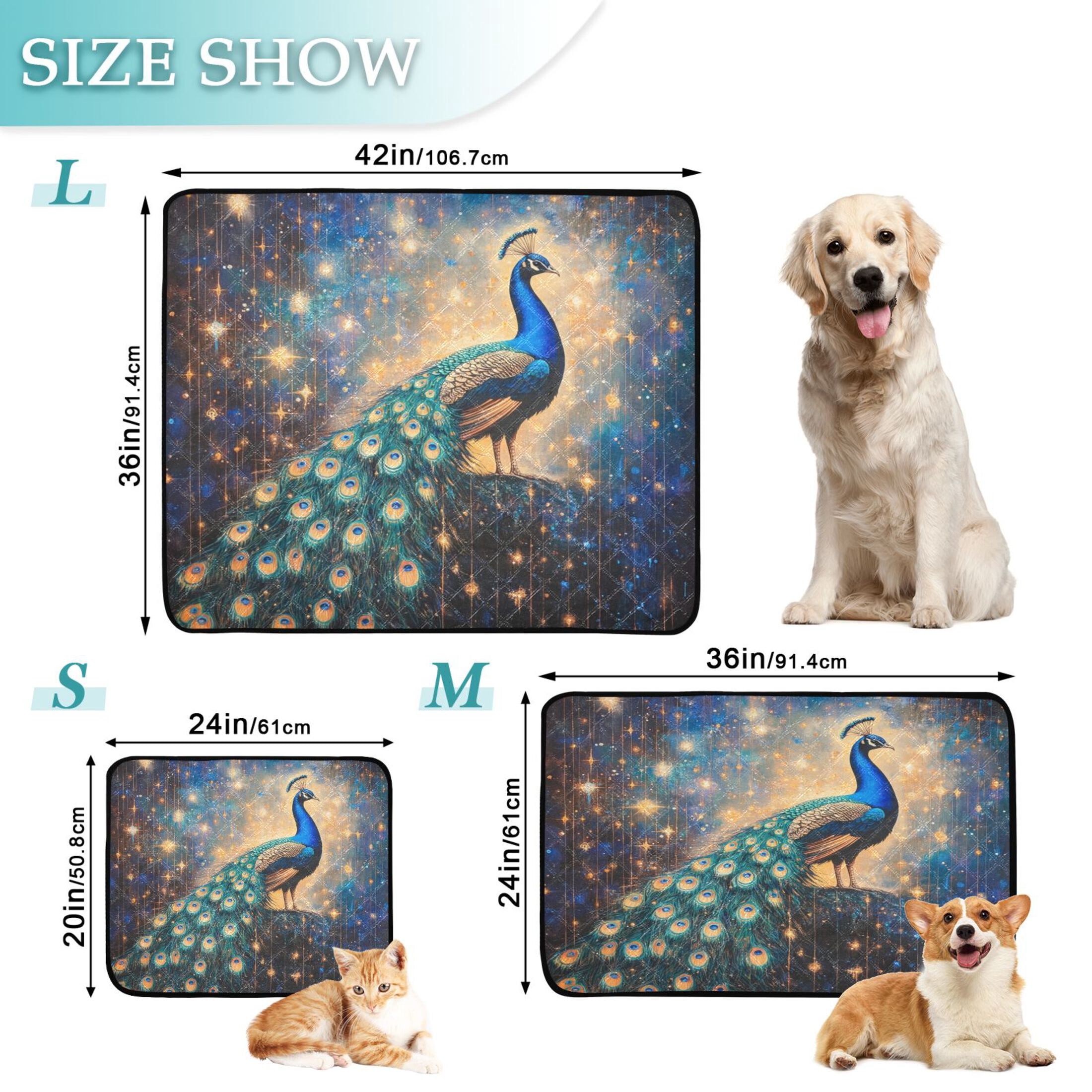Qxltty Starry Peacock Cat litter Pads Pet Set of 3 Diaper Mats Center Anti-leakage Layer Absorbent Soft and Comfortable