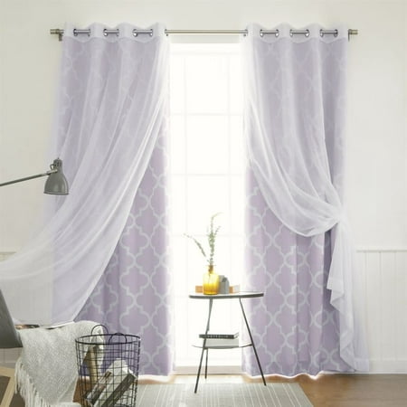 Best Home Fashion 4-Piece Gathered Sheer Voile and Moroccan Tile Room Darkening Curtain Panel Set 52-in W 84-in