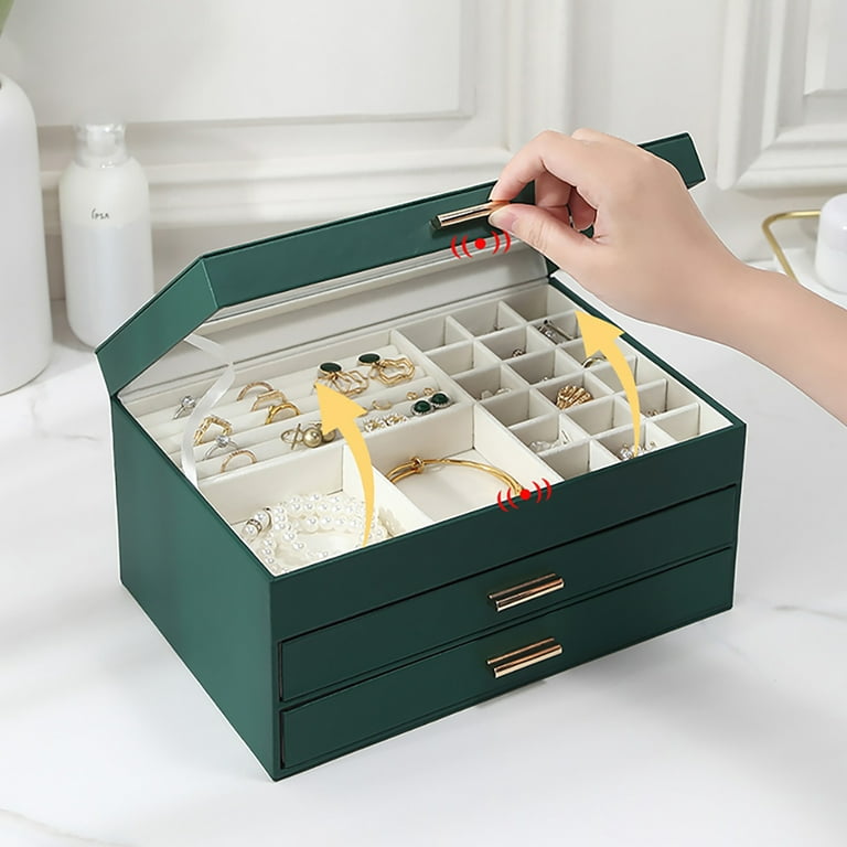 erddcbb Walnut Jewelry Box 2-Layer Jewellery Organizer Box Large Capacity  Display Storage Case for Female or Girls