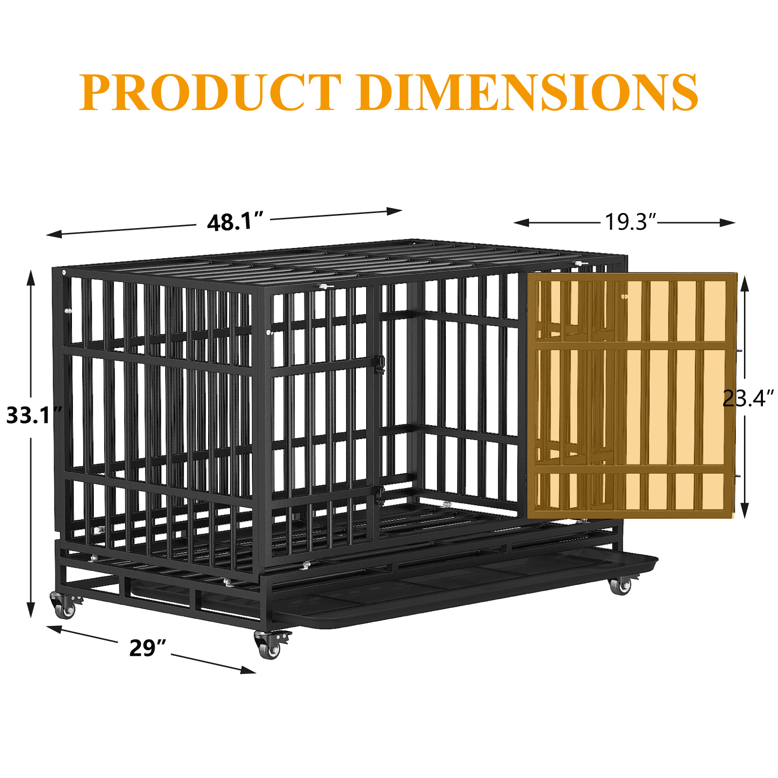 TIMHAKA 48 Inch Heavy Duty Indestructible Dog Crate w/ Double Doors Indoor Extra Large Dog Crate w/ Self-Locking Latch & Removable Tray