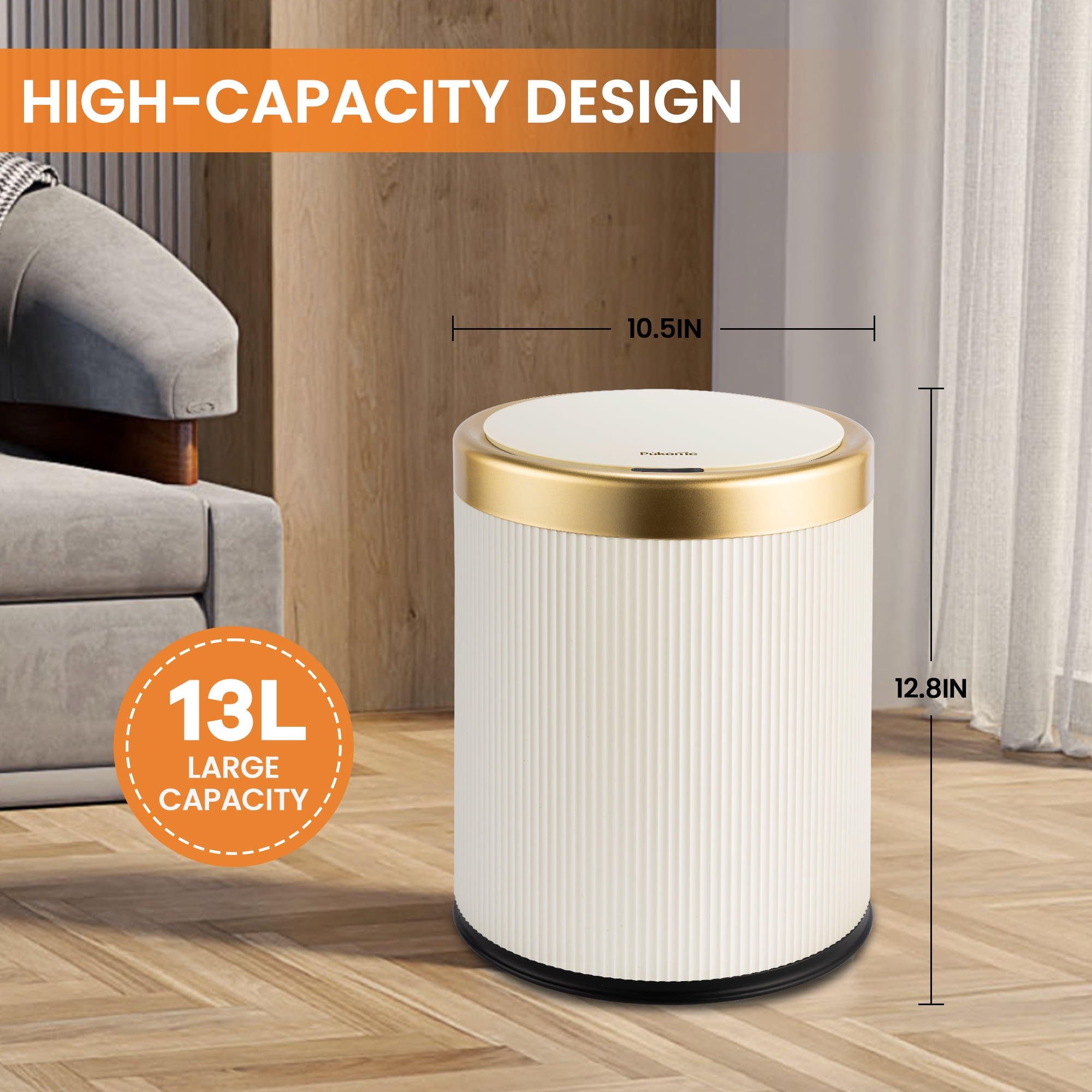 SUSTEAS 3.5 Gallon Motion Sensor Trash Can with Lid, Touchless Automatic Trash Bin for Kitchen and Bathroom