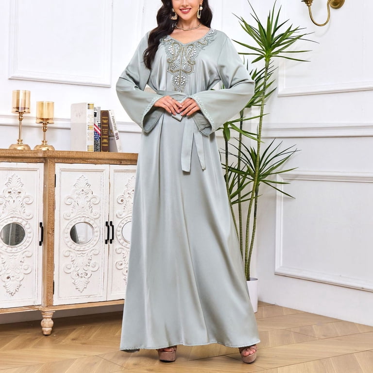 chinese dress ladies Grey Beaded Long Sleeve Prom Dresses Tiered Square Neck Maxi Dress Mot –  Viniodress main image 0