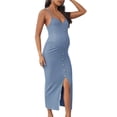 thumbnail image 3 of Women's Maternity Button Front Sleeveless Spaghetti Strap V Neck Bodycon Cami Dress for Pregnancy Clothes Photoshoot, 3 of 6