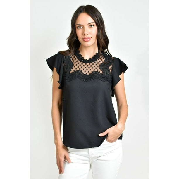Blusa escote de mesh Roman Fashion 6371 Negro