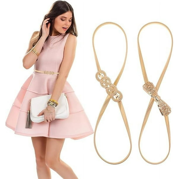 Cinturón Elástico Para Mujer ONENINE - Dorado/Plateado, Con Colgante De Cadena, Ajustable Para Tallas De Cintura 28-43 Pulgadas