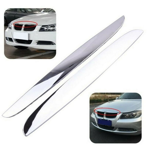 2Pcs Chrome ABS Front Bumper Above Kidney Grille Hood Cover Trim 51137117242 for 3 Series E90 E91 2006-2008