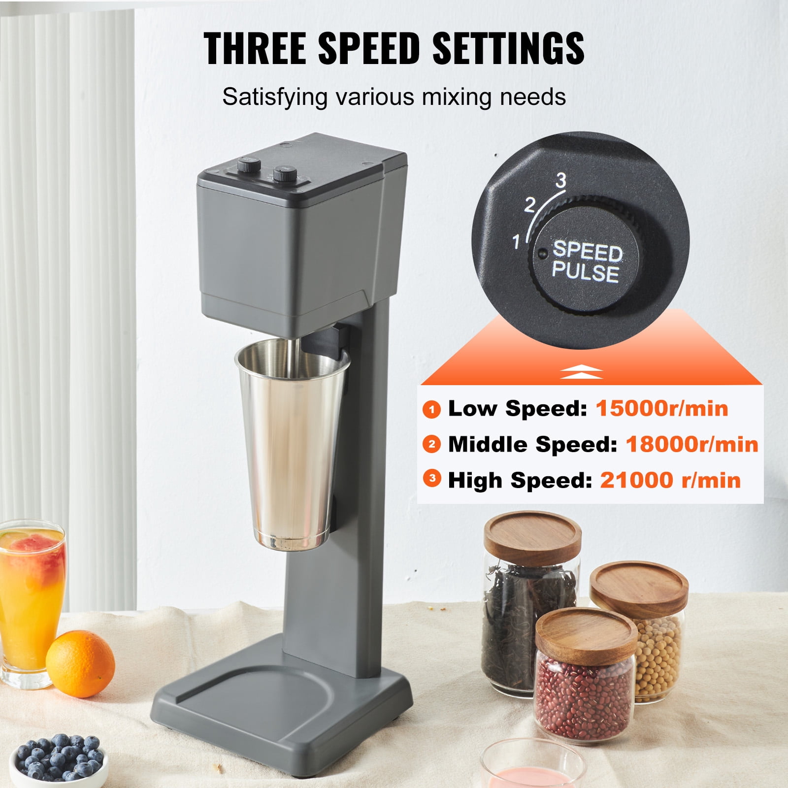 VEVOR Commercial Milkshake Machine, 375W Single Head Milkshake Maker Mixer, 3-Speed Drink Blender Machine, Comes with 820ml Stainless Steel Cup