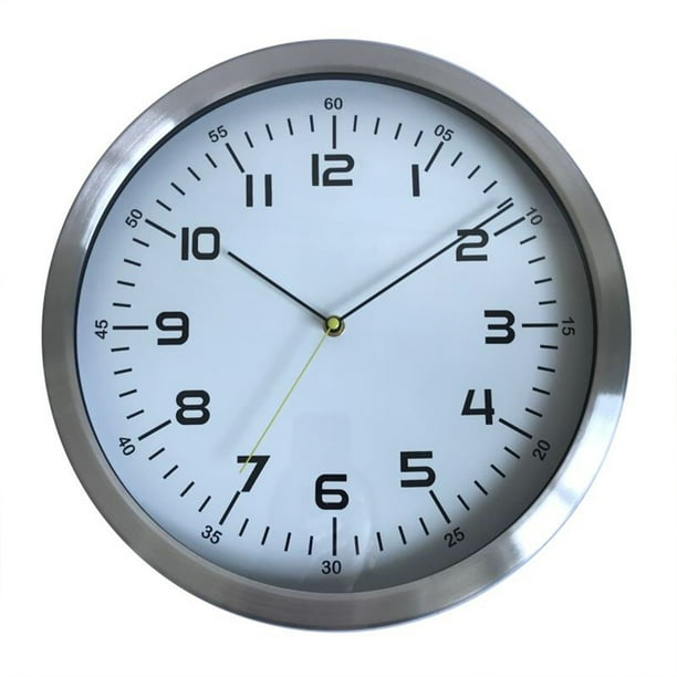 Reloj de Pared Silencioso de 35cm de Diámetro con Carátula Blanca y Marco de Metal / Números Arábigos y Manecillas Negras