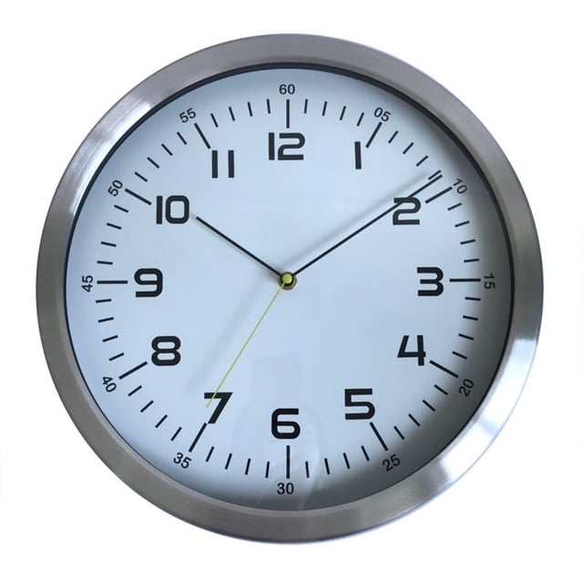 Reloj de Pared Silencioso de 35cm de Diámetro con Carátula Blanca y Marco de Metal / Números Arábigos y Manecillas Negras