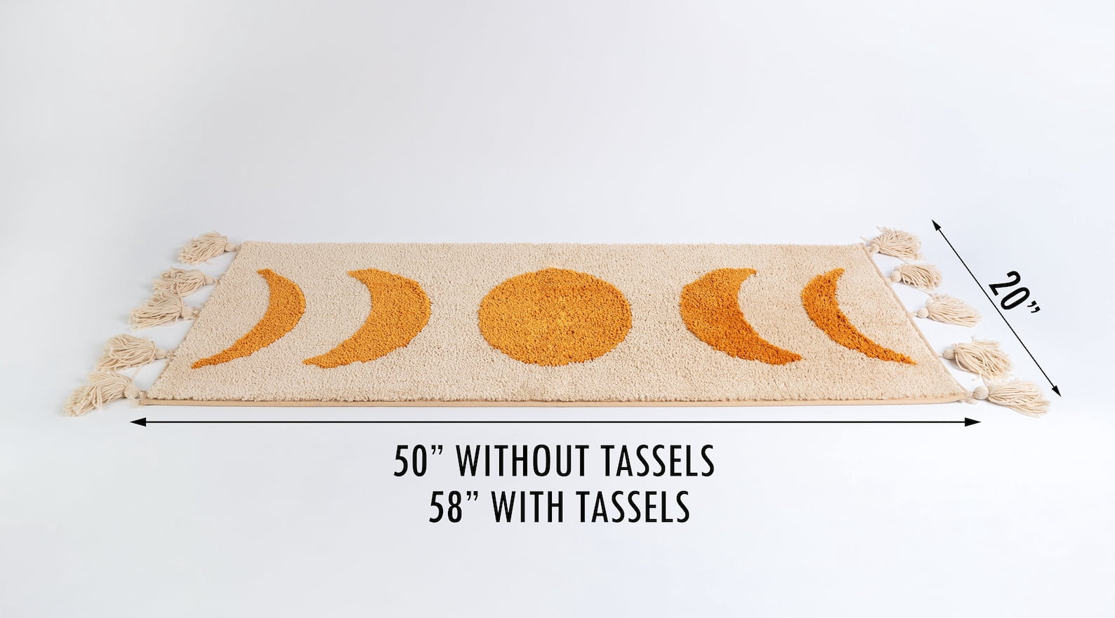 Boho Bathroom Rug Runner Moon Phases Bath Mat with Tassels - Half Moon Bohemian Rugs for Bathroom, Bedroom, Shower Moon Rug for Hippie, Witchy Decor - Boho Area Rug Beige Neutral Creamy Orange 20x50