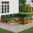 thumbnail image 1 of vidaXL 10 Piece Garden Lounge Set with Green Cushions Solid Wood, 1 of 5
