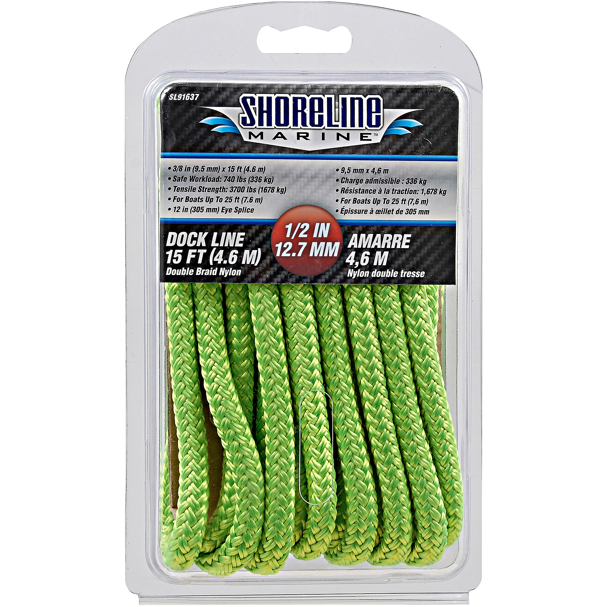 Shoreline Marine Double Braided Polyester, 1/2 in x 15 ft, Neon Green - image 2 of 5