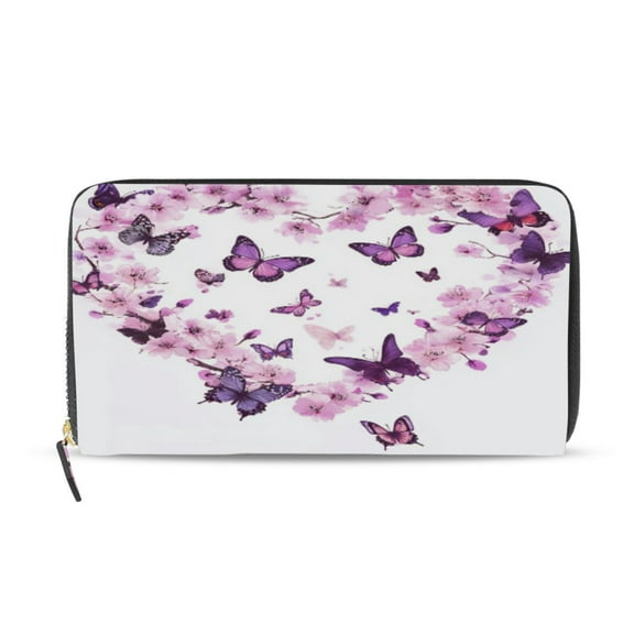 Qxltty Purple Butterfly Pink Floral Women's Leather Wallet Fashion Retro Multi Card Holder with Cell Phone Pocket Mothers Day Gifts