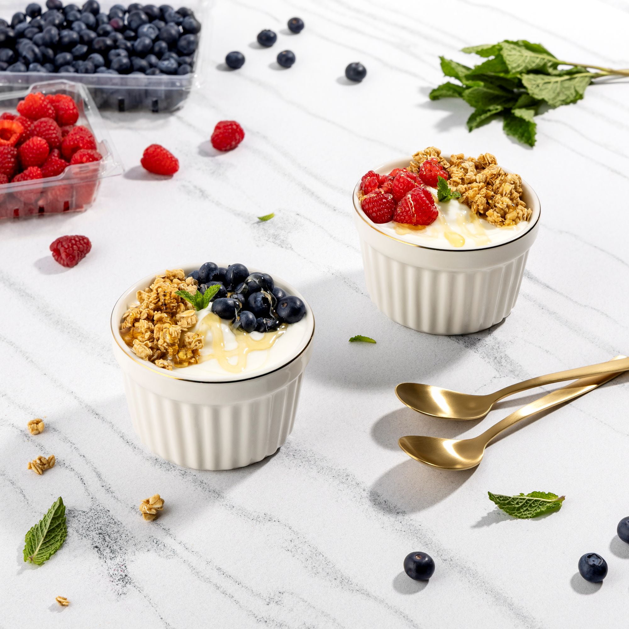 Thyme & Table Stoneware Ramekin Set, 2-Piece, 10 oz, White Ribbed