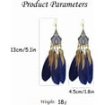 thumbnail image 6 of Long Feather Dangle Drop Statement Earrings for Women Gold-Toned Bohemian Enamel Fan Shaped Leaf Turquoise Beads Fringe Tassel Dangling Studs Earring Lightweight Fish Hook Vintage Ethnic Jewelry, 6 of 12