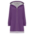 thumbnail image 5 of XPMWRP Women's Oversized Zip Up Hooded Jacket Solid Color Long Sleeved Casual Coats Winter Warm Trendy Mid Length Jacket Purple XXL, 5 of 7