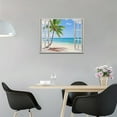 thumbnail image 4 of HFDF Beach Bathroom Wall Art Palm Tree Beach Coastal Pictures Wall Decor Blue Sea Canvas Patg Prt Tropical Ocean Nautical 3D Wdow View Decorations Artworks for Livg Room Bedroom 24x20inch Framed, 4 of 6
