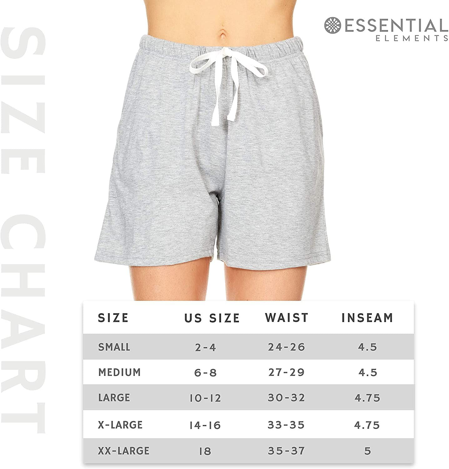 Essential Elements 3 Pack Women's 100% Cotton Casual Active Gym Lounge Sleep Bottom Pajama Shorts 