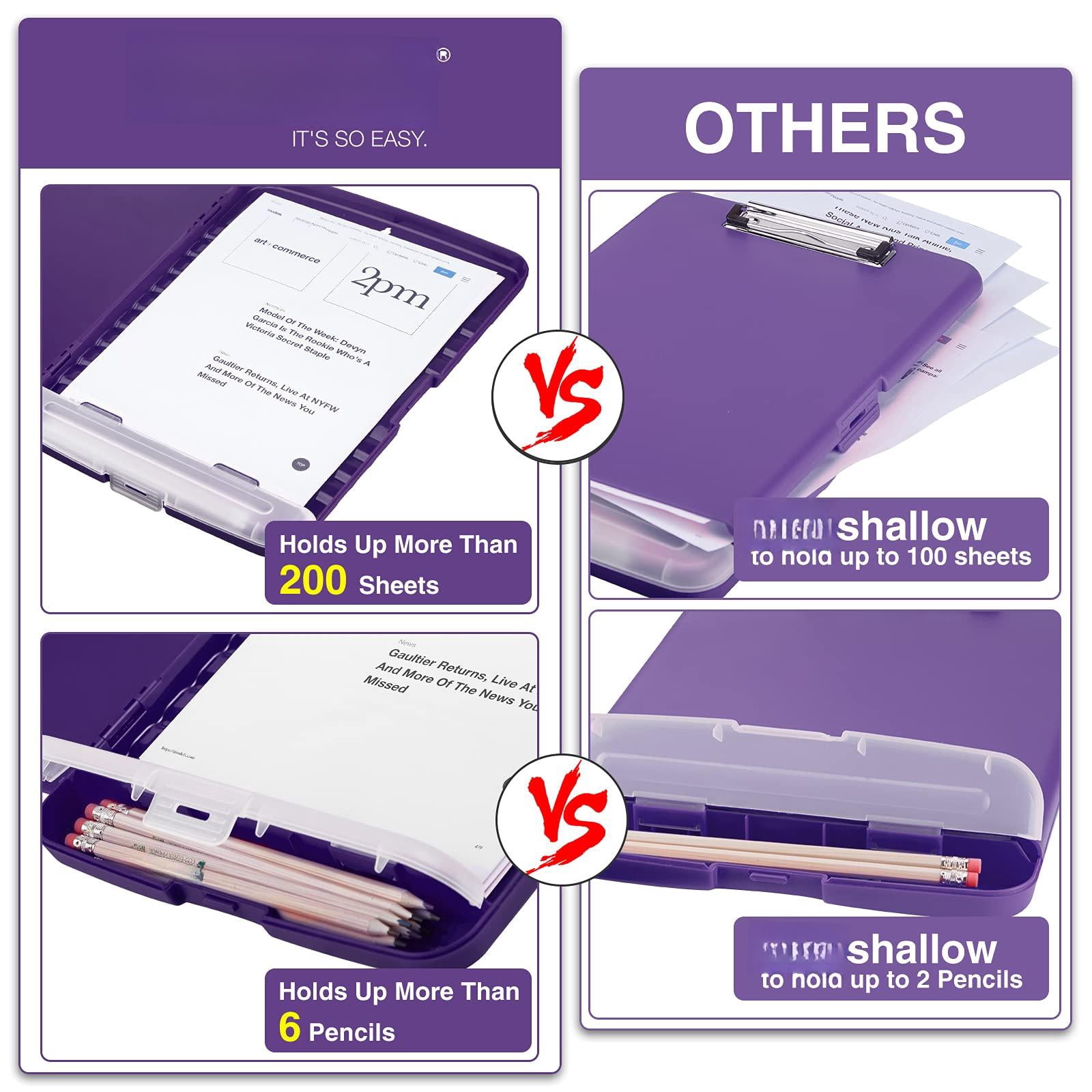 Clipboard With Storage  Clip Board 8.5 X 11 Pen Holder Plastic Organization Case Box For Letter Legal A4 Size Paper Low Profile Teachers Haves School & Office Supplies
