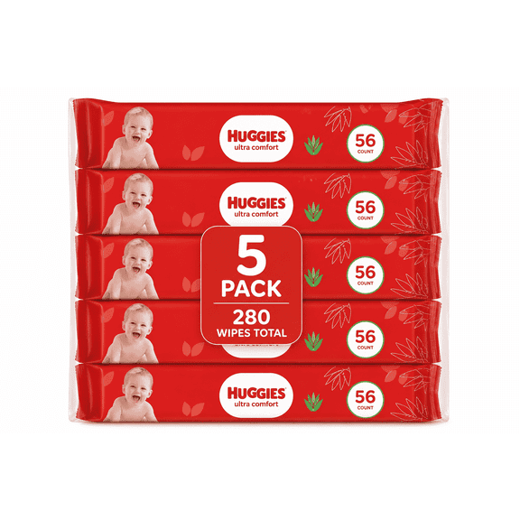 Huggies Ultra Comfort Baby Wipes with Aloe Vera, 56 Count, Pack of 5 (280 Total Wipes)