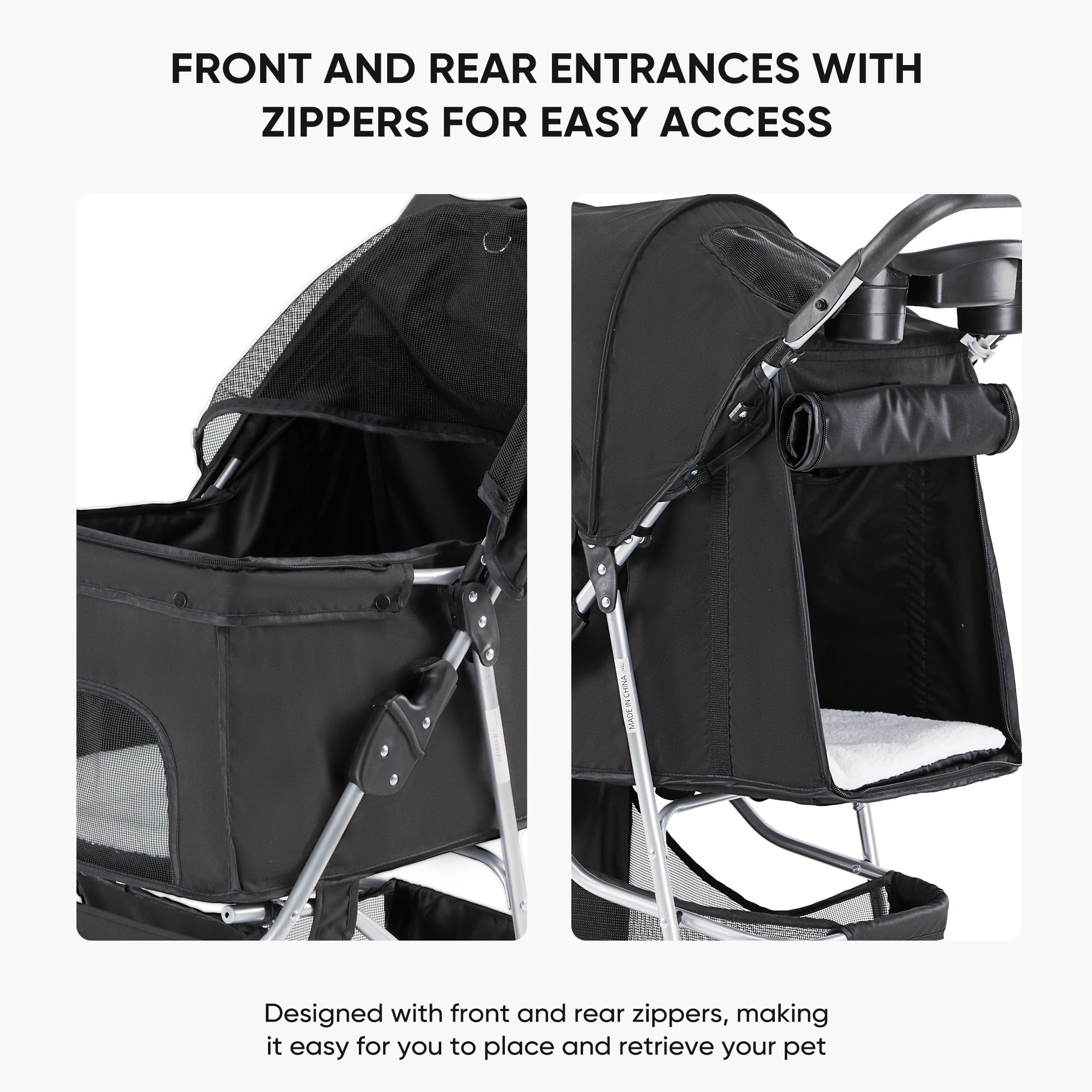 edx 3 Wheels Pet Stroller, Dog and Cat Strollers, With Storage Basket and Cup Holder, Lightweight Travel Carrier, Breathable Mesh, Waterproof and Foldable for Small Pets Outdoor Walk, Black