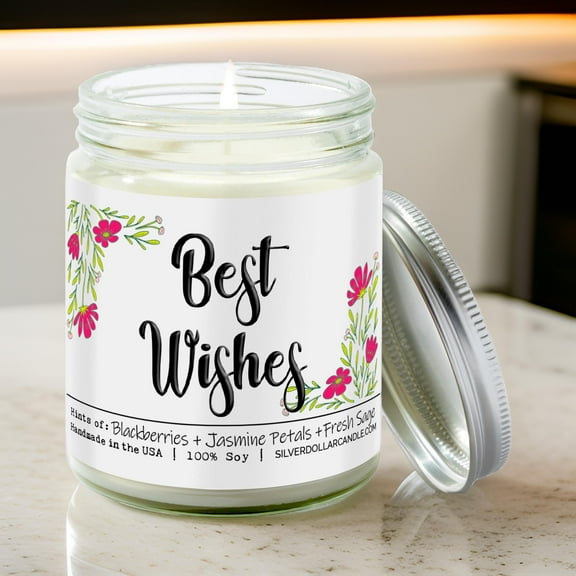 Best Wishes Candle - 9oz Soy Candle with Blackberry Jam, Jasmine & Sage Scent, Eco-Friendly Hand-Poured in USA